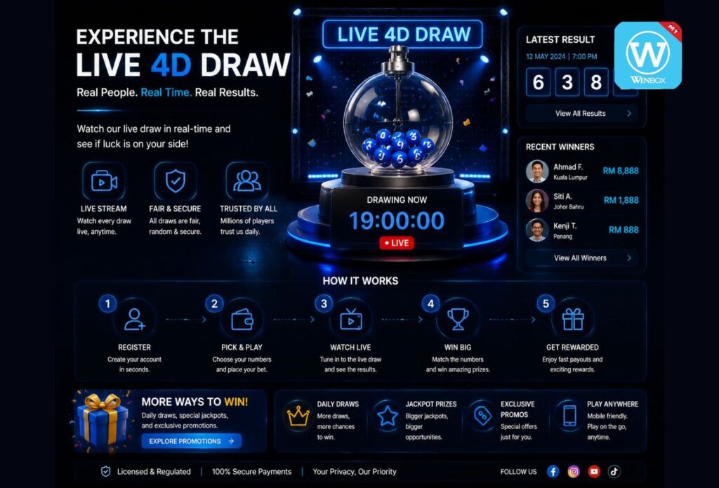 lick modern 4D results website app with live updates and draw countdown.