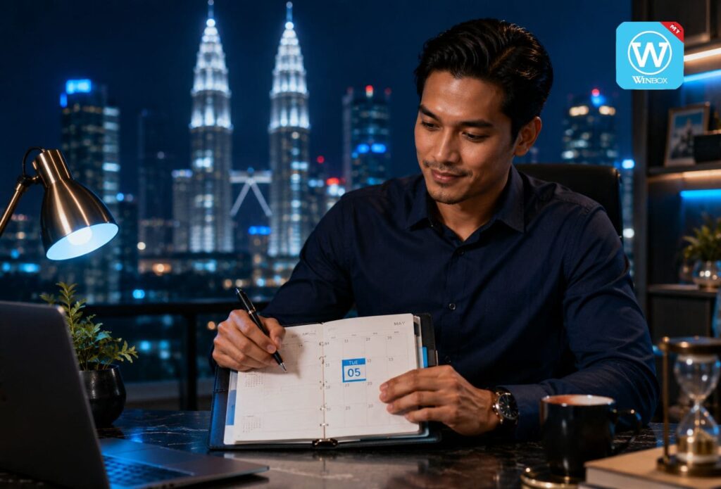 Man planning upcoming 4D special draw dates on a premium calendar in Malaysia